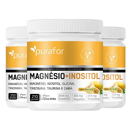 Kit 3x Magnésio com Inositol, Glicina, Taurina, Treonina e GABA – 210g Purafor
