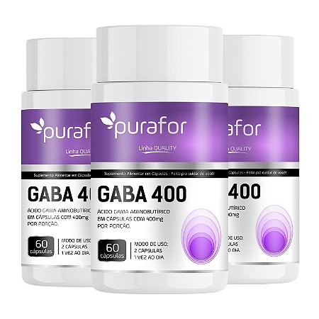 Kit 3 GABA 400mg - Ácido Gama Aminobutírico 60 cápsulas Purafor