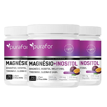 Kit 3 Magnésio e Inositol 210g Purafor Noite