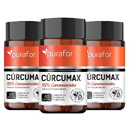 3x Curcumax 95% Curcominoides Curcuma Pura 60 Capsulas Purafor