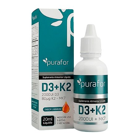 Vitamina D3 + K2 Gotas Purafor 20ml Imunidade e Saúde Óssea