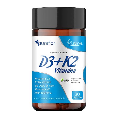 Vitamina D3 + K2 Purafor 30 Caps Imunidade e Saúde Óssea
