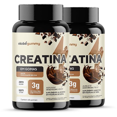 Kit 2x Creatina Gummy Chocolate Belga Ekobé 3g 60 Gomas Zero Açúcar