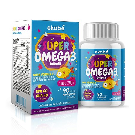 Super Ômega 3 Infantil Ekobé Kids 90 capsulas mastigaveis Sabor Cereja