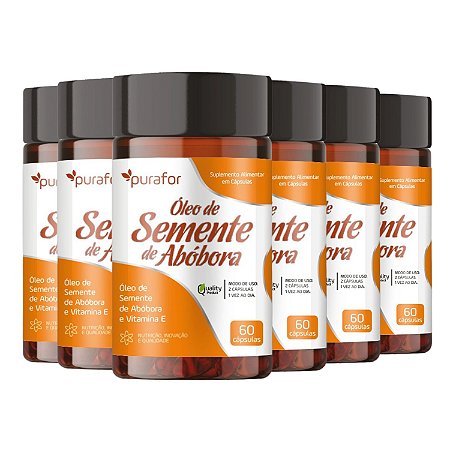Kit 6x Óleo De Semente De Abóbora + Vitamina E Purafor 60 Caps 1000mg - Saúde da Próstata