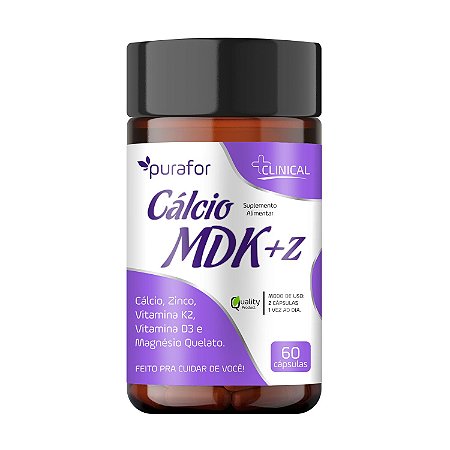 Cálcio MDK com Zinco e Magnésio Quelato 60 Cáps Purafor