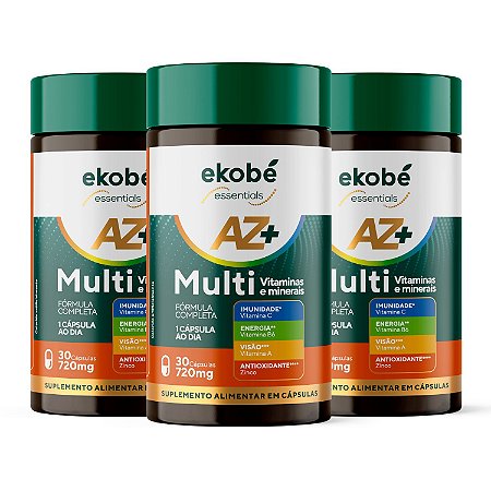 Kit 3x AZ+ Multi Vitaminas e Minerais Ekobé 30 Cápsulas Multivitamínico Adulto