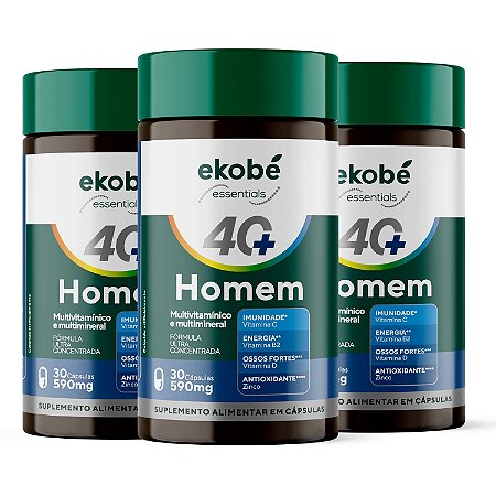 Kit 3x Multivitamínico Homem 40+ Ekobé 30 Cápsulas Imunidade e Energia