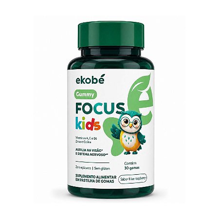 Suplemento Infantil Focus Gummy Kids Ekobé 30 Gomas Foco Concentração Memória Visão Sem Açúcar Sabor Blue Raspberry