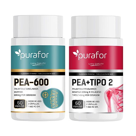 Kit PEA 600mg Puro + PEA com Colágeno Tipo 2 | 120 Cápsulas