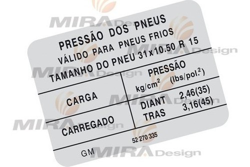Adesivo Pressão Pneus Chevrolet D20 C20 A20 (aro 15) - Mira Design Adesivos  Automotivos