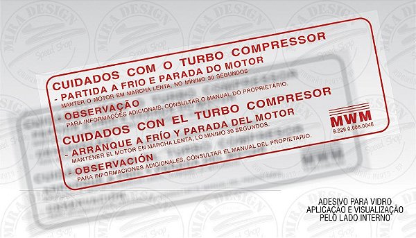Adesivo CUIDADOS COM O TURBO COMPRESSOR p/ Ford F-1000 1993 à 1998 - MWM