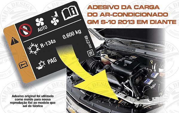 Adesivo Carga 600g Gás Ar-condicionado GM S10 2013 em diante