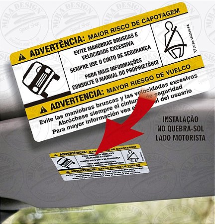 Adesivo RISCO DE CAPOTAGEM p/ quebra-sol Ford F-250 Ranger
