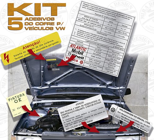 Kit 5 Adesivos Cofre Veículos VW Refrigerado a Água