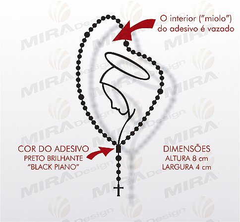 Adesivo NOSSA SENHORA Terço Rosário Preto 8x4