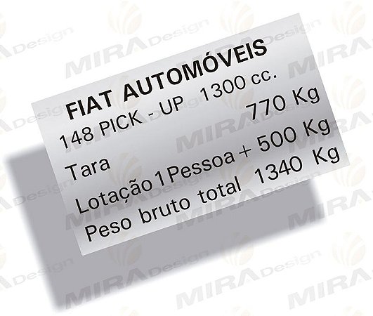 Etiqueta Adesiva Metalizada Fiat 148 PICK-UP 147 CITY 1300cc