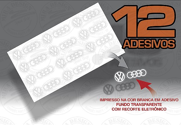 Kit c/ 12 Adesivos Emblema VW AUDI (BRANCO) p/ vidros