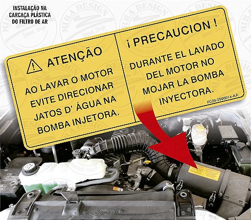 Adesivo ATENÇÃO AO LAVAR O MOTOR p/ Filtro de Ar Ford F-250
