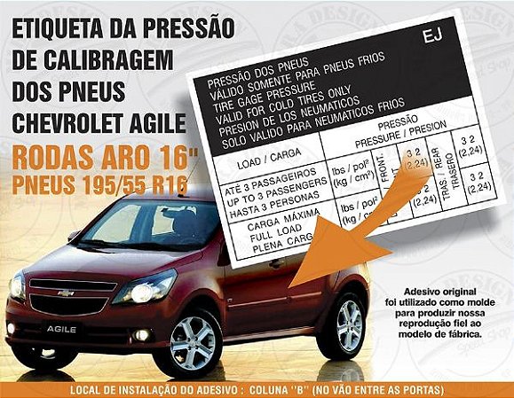 Adesivo Pressão Pneus GM AGILE Aro 16 - 195/55 R16