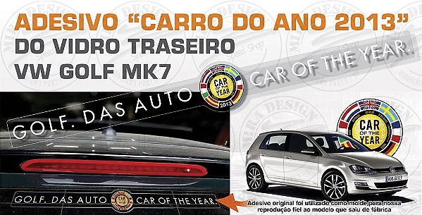 Adesivo CAR OF THE YEAR 2013 p/ VW Golf Mk7 (interno p/ vidro)