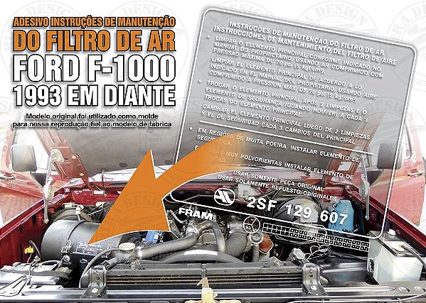 Adesivo INSTRUÇÕES MANUTENÇÃO FILTRO AR Ford F-1000 1993 Diante