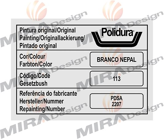 Adesivo código cor BRANCO NEPAL Chevrolet POLIDURA
