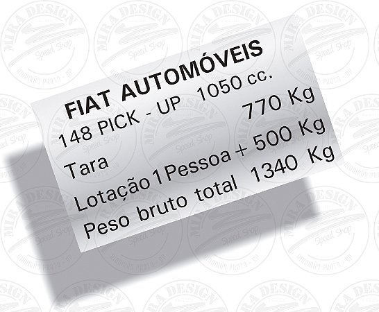 Etiqueta Adesiva Metalizada Fiat 148 PICK-UP 147 1050cc
