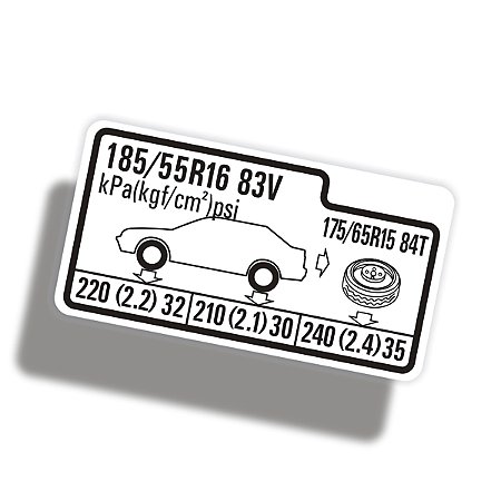 Adesivo Pressão Calibagem Pneus 185/55 R16 83V HONDA CITY 2009-2014
