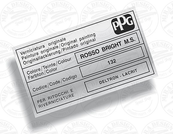 Adesivo Código Cor ROSSO BRIGHT Fiat PPG