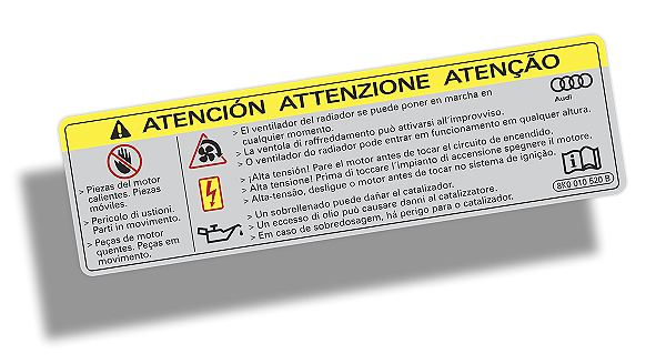 Adesivo QUENTE / ALTA TENSÃO / VENTOINHA P/ AUDI 8K0010520B