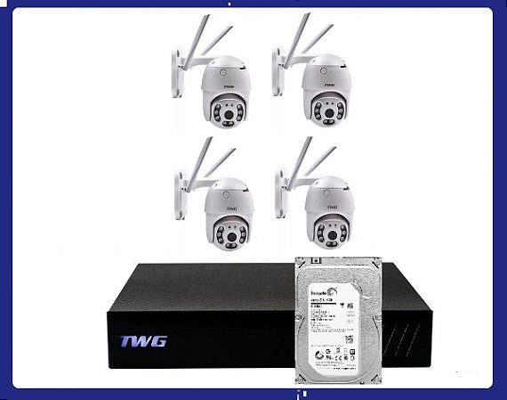Kit 4 Câmeras Ip Wifi Speed Dome Externa Motorizada TW9530SD + DVR Gravador de Vídeo TW5204 + HD 500GB