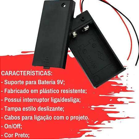 Case Caixa Suporte Bateria 9v Tampa Botão On Off Fechado
