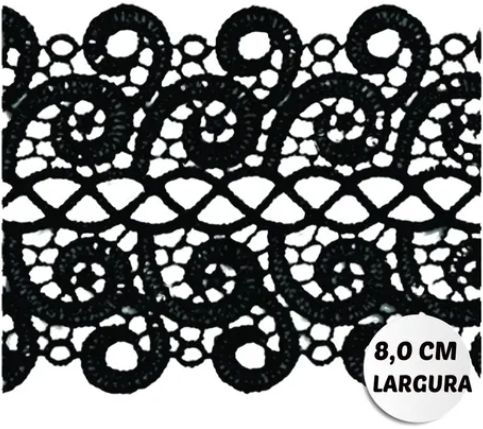 Guipir GP006 - Peça C/13,70M - Larg. 8cm - Preto