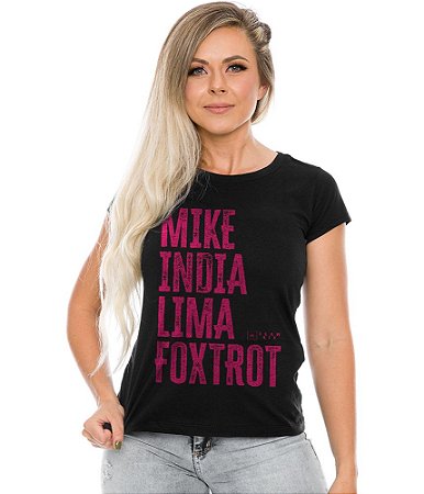 Camiseta Baby Look Feminina Girls Mike India Lima Foxtrot