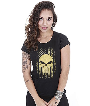 Camiseta Baby Look Feminina EUA Punisher