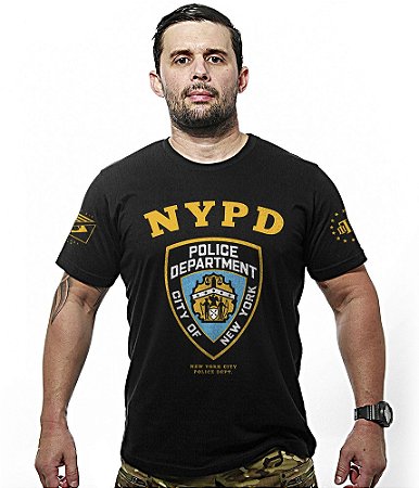 Camiseta Masculina New York City Police Department NYPD Estampa Frente e Costas Preto