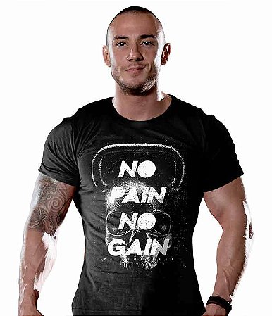 Camiseta Masculina Academia Black Skull No Pain No Gain Tático Militar TeamSix Brasil