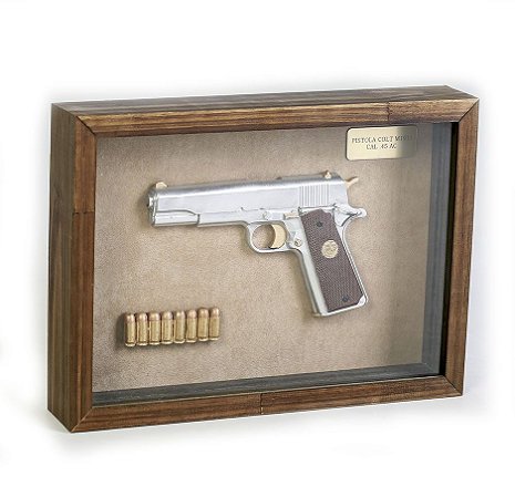 Quadro Retro Pistola Colt M1911 Calibre .45 AC Prata