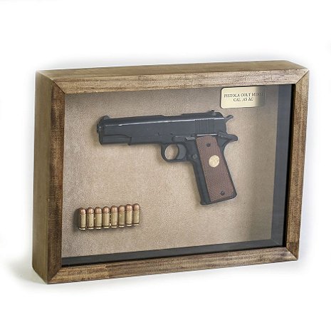 Quadro Retro Pistola Colt M1911 Calibre .45 AC Preta
