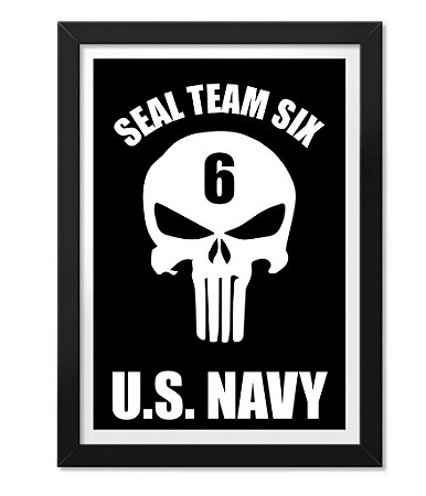 Poster Militar com Moldura Punisher Seal U.S Navy Team Six Brasil