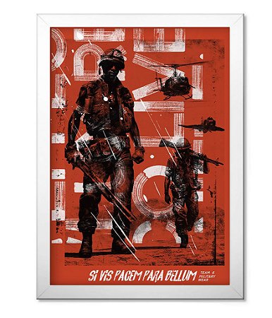 Poster Militar com Moldura Si Vis Pacem para Bellum Red