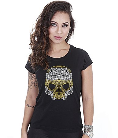 Camiseta Outdoor Baby Look Feminina Skull Marine Team Six Brasil