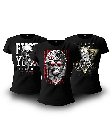 Kit Beard Gang 3 Camisetas Baby Look Feminina