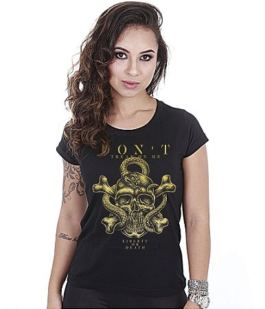 Camiseta Baby Look Feminina Don't Tread On Me Gold Line Team Six Brasil