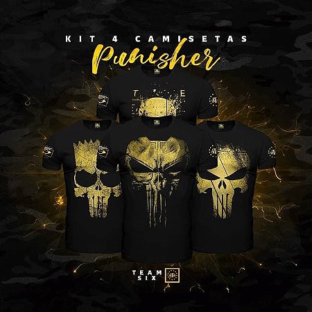 Kit 4 Camisetas Masculinas Militares Gold Line Justiceiro