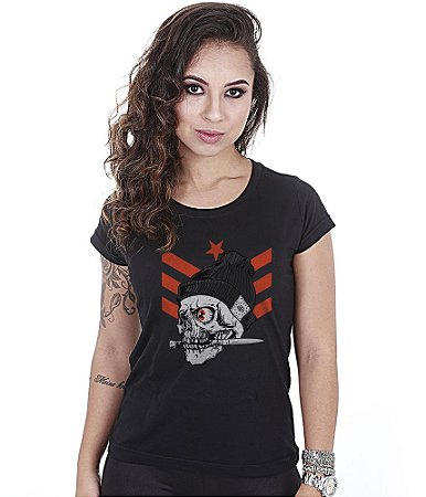 Camiseta Feminina Concept Line Baby Look Knife Skull Squad