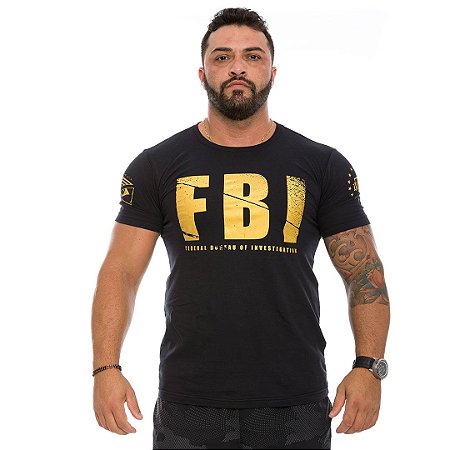 Camiseta Masculina FBI Federal Bureal Of Investigation Gold Line