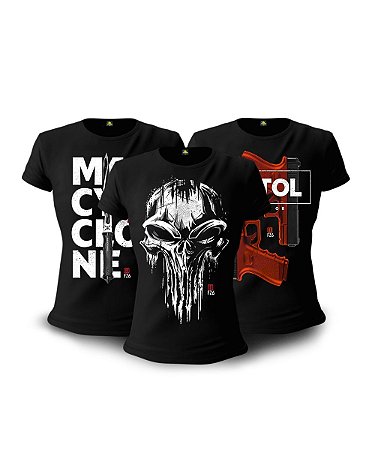 Kit 3 Camisetas Baby Look Feminina GUFZ6 Punisher Skull