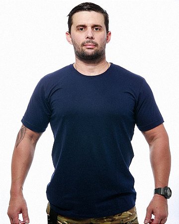 Camiseta Masculina Básica Lisa Azul 100% Algodão